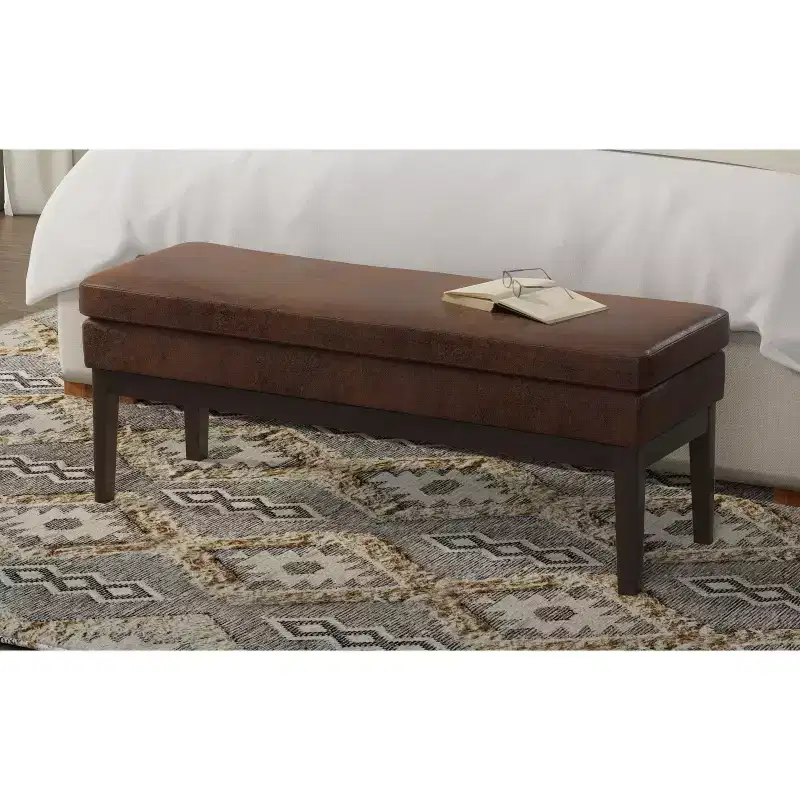 Bragg 45 inch Wide Mid Century Ottoman Bench in Vegan Faux Leather