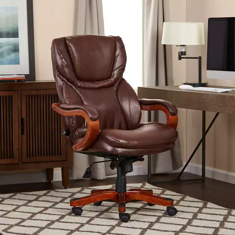 Big & Tall Executive Chair Redwood Leather - Serta: Upholstered, Swivel, Fixed Height, Modern Style