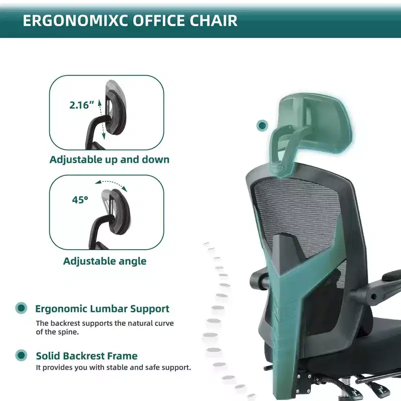 Ergonomic Swivel Office Chair with Retractable Footrest, Lumbar Support Pillow, and Padded Armrests