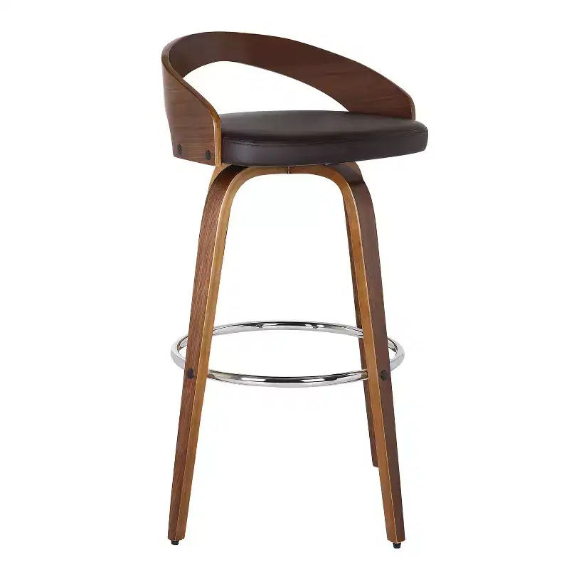 HomeStock Sonia Bar Height Barstool in Walnut Wood with Faux Leather