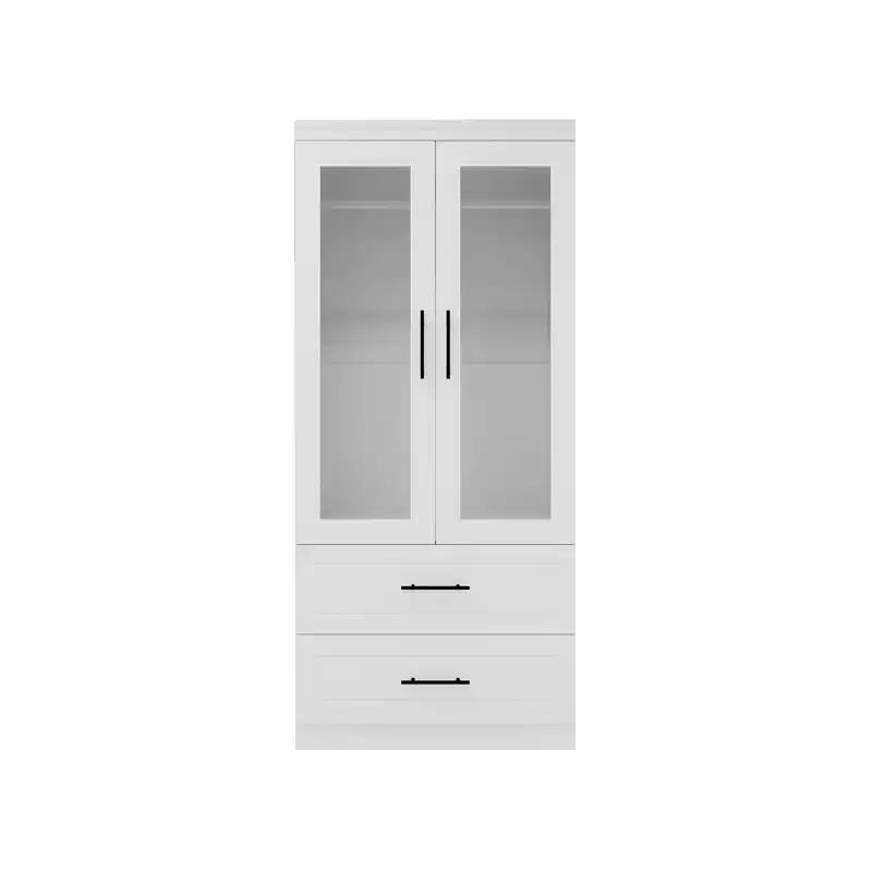 Keloyid White Wood 31.5 in. Armoire with 2 Drawers and 1 Shelves