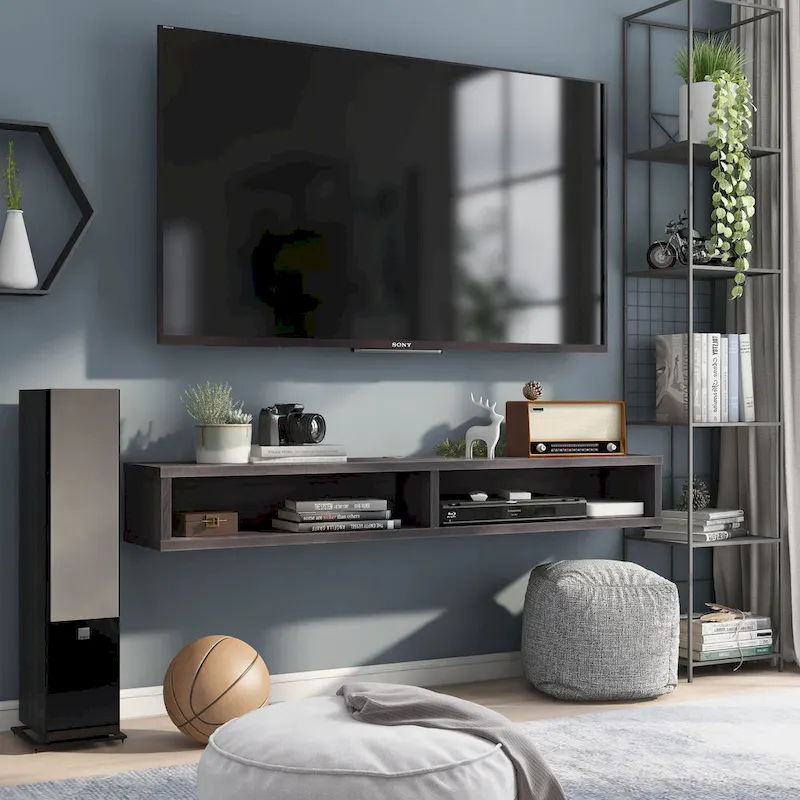 Wall-Mounted Gray 60 Open Shelf TV Console