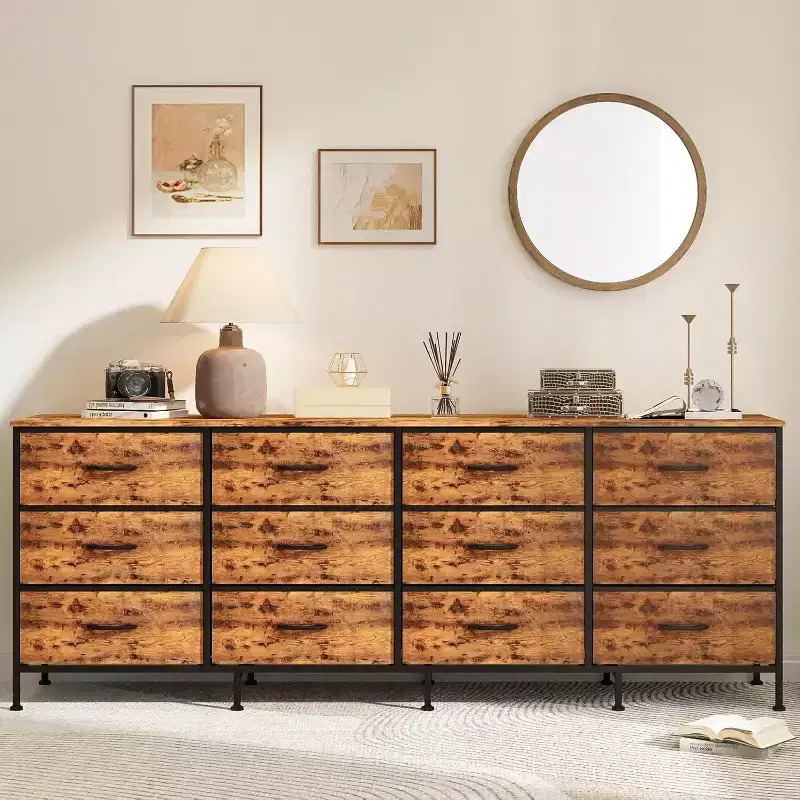 Modern 70 Inch Dresser & TV Stand, 12 Fabric Drawers, for Bedroom, Living Room, Entryway