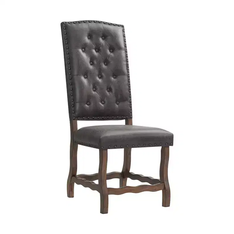 Set of 2 Hayward Tufted Tall Back Side Chair Set Walnut - Picket House Furnishings: Distressed Faux Leather, Nailhead Trim
