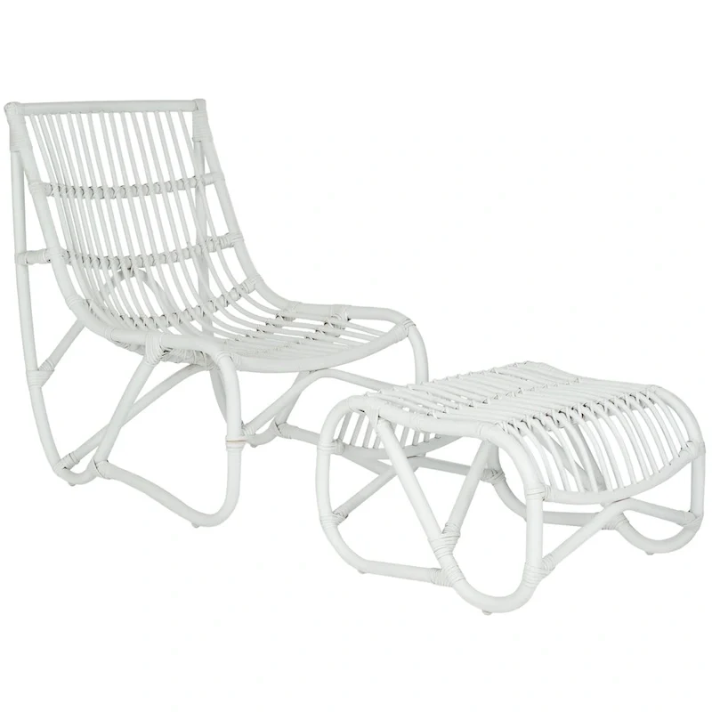 White Wicker Chair and Ottoman Set