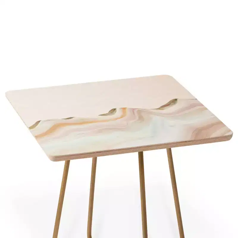 Side Table GoldSteel Frame, Wood Composite Top, Flared Legs
