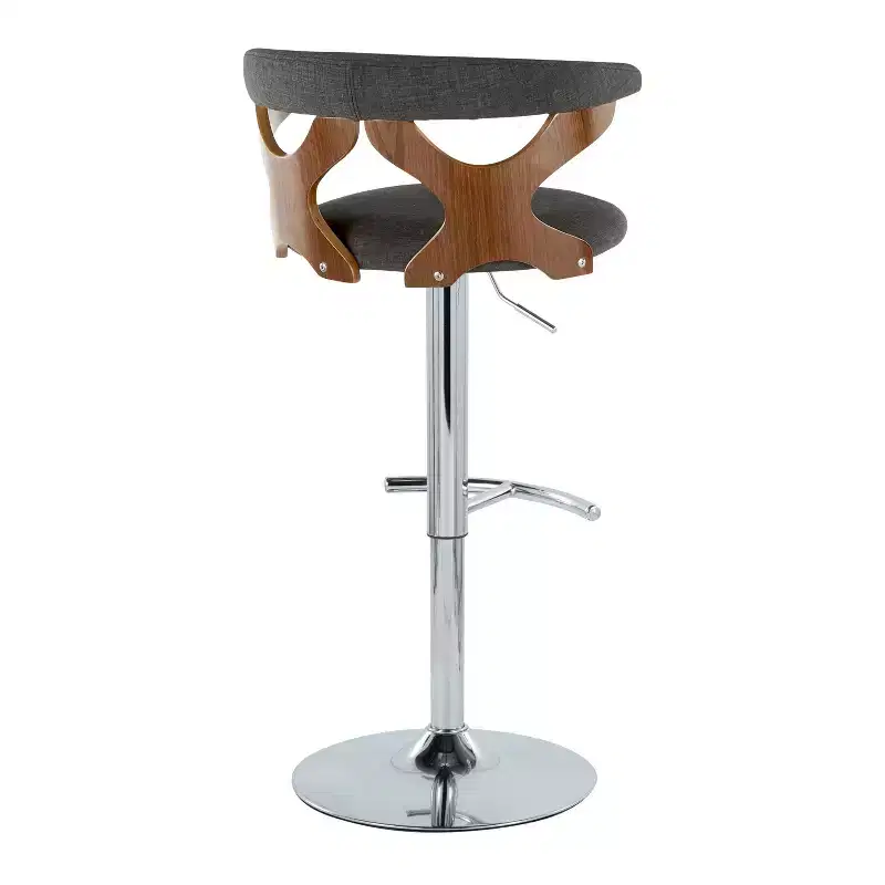 LumiSource Set of 2 Gardenia Adjustable Barstools Chrome Metal/Walnut Wood/Charcoal Fabric