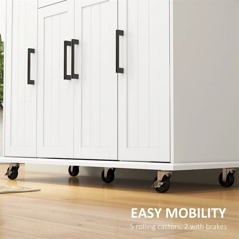 Kitchen Island on Wheels,Rolling Kitchen Cart with Rubberwood Top