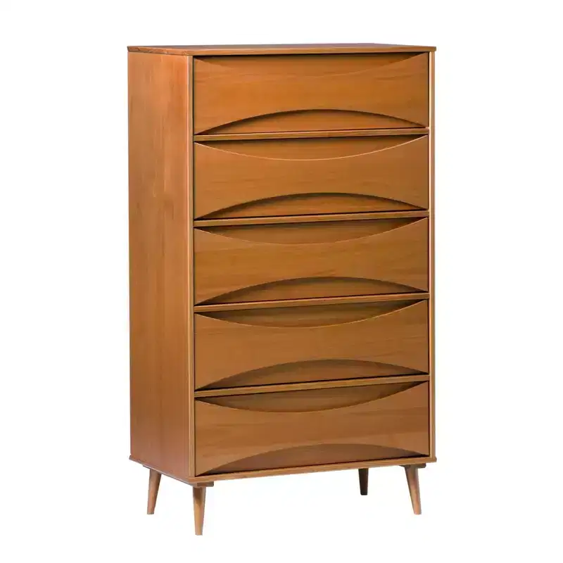 Walker Edison Mid Century Modern Contoured 5 Drawer Chest of Drawers