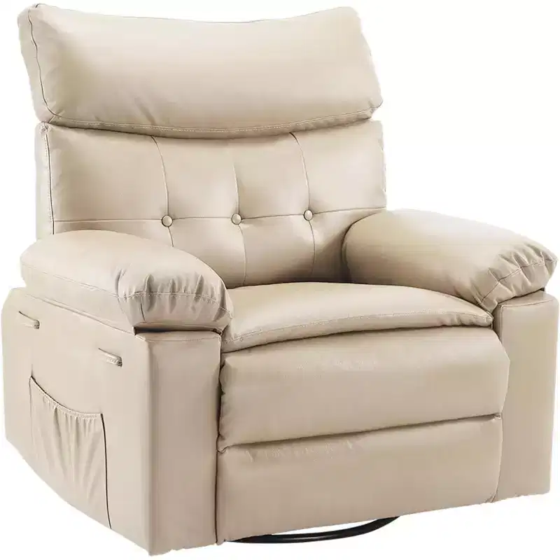 Oversized Rocker Swivel Recliner Chair, Manual PU Leather Recliner for Adults with Wide Seat, Nursery Glider & Living Room Recliner