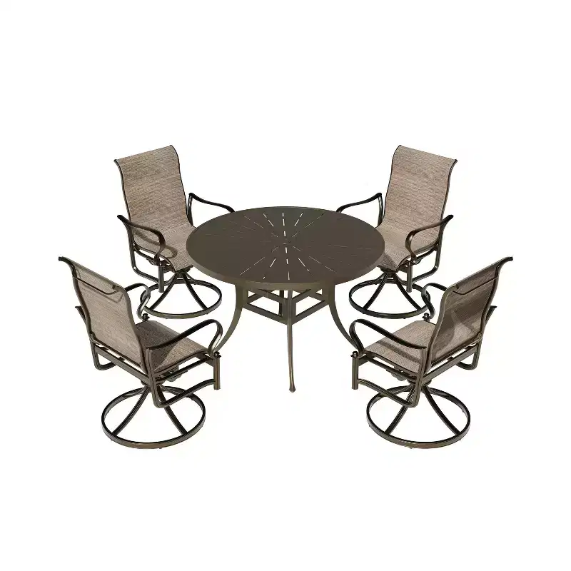 Mondawe 5 Pieces Outdoor Patio Dining Set with 48 in W Round Dining Table and 4 Swivel Rocking Chairs
