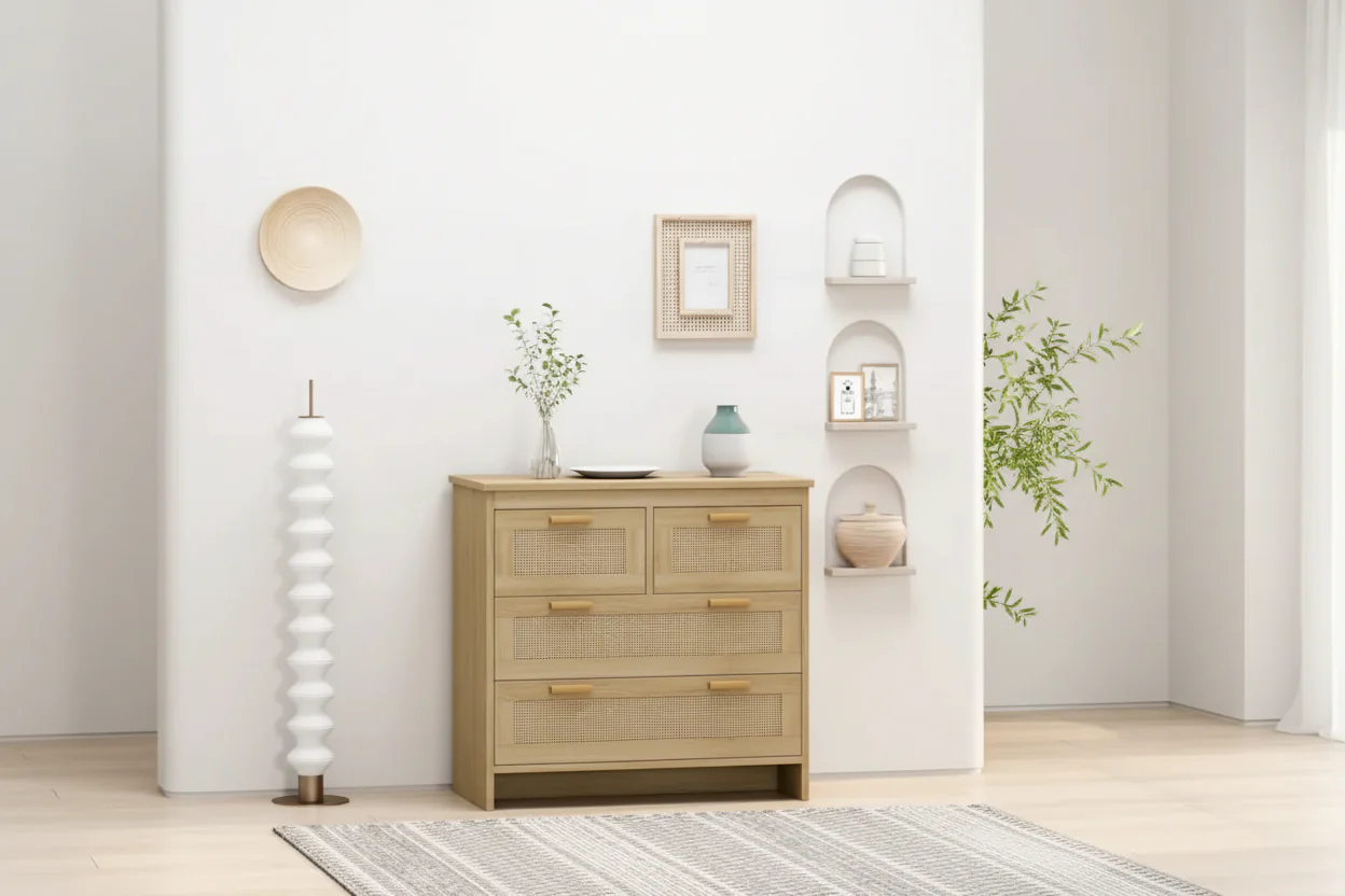 Rattan Front Dresser with 4 Drawers