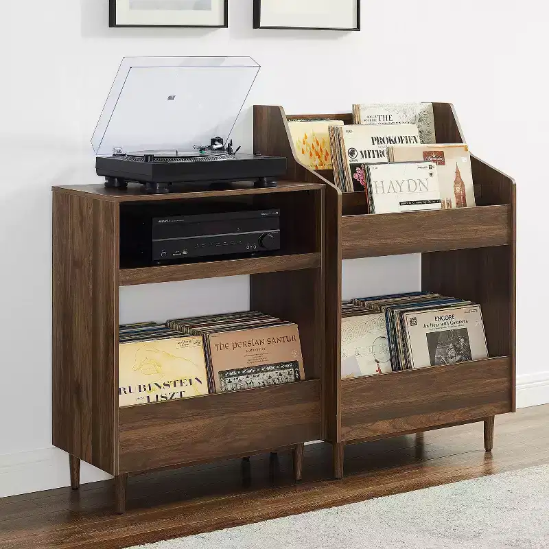 Crosley 56" Liam 2pc Record Player Stand and Vinyl Storage Set Walnut