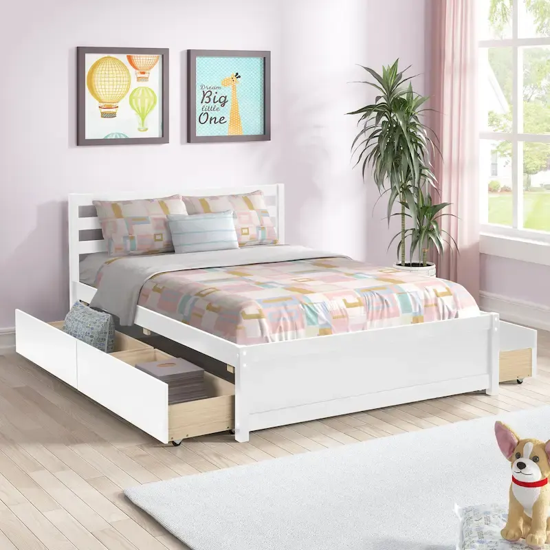 Full Size Platform Bed Frame with 4 Storage Drawers