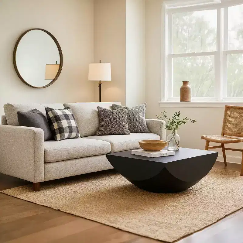 Coffee Table | 36 Square Top | Handcrafted Rounded Drum Base | Mango Wood