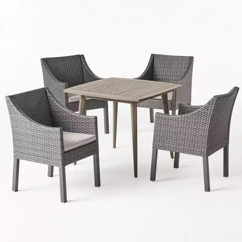 Christopher Knight Home Damas Outdoor Acacia Wood and Wicker 5 Piece Dining Set with Cushion
