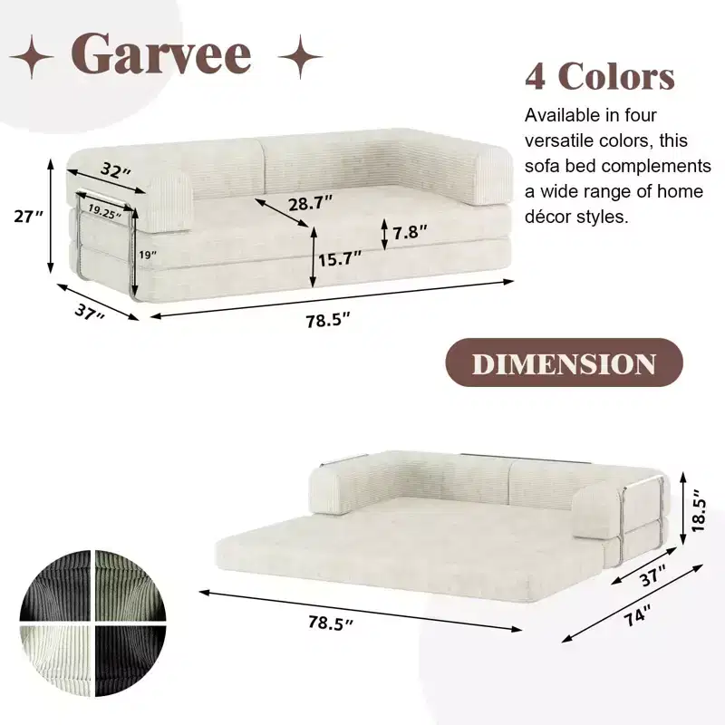 Convertible Sleeper Sofa Bed, 78