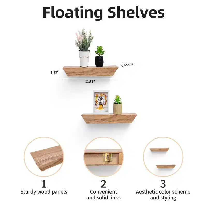 Maple Wood Floating Wall Shelf, Single, Invisible Bracket, 11.81