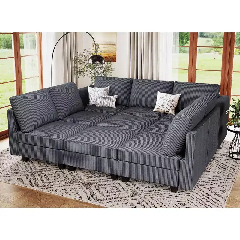 Belffin Corduroy Modular Sectional Sleeper Sofa 9 Seat Convertible with Storage Ottomans Modular Sectional Couch Bed for Living Room