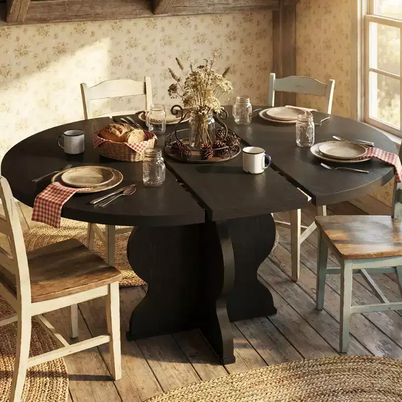 Extendable Dining Room Table with Wooden Sturdy Frame for Dining Room, Kitchen