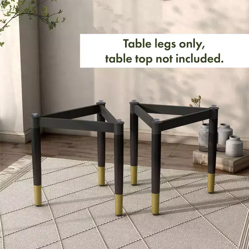 miBasics Set of 2 Shinesun Modern Triangle Accent Table Bases Black Large Base: 17.7 High, Metal & Wood, 3-Leg Design