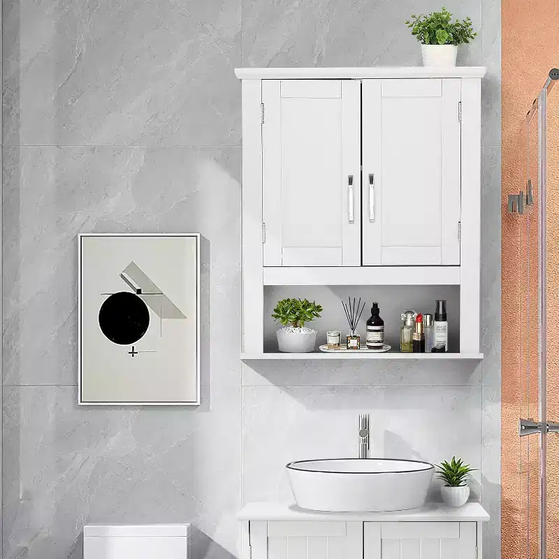 Bathroom Wall Cabinet Medicine Wall Mount Bathroom Cabinet Organizer Over The Toilet Storage with 2 Doors 1 Adjustable Shelf