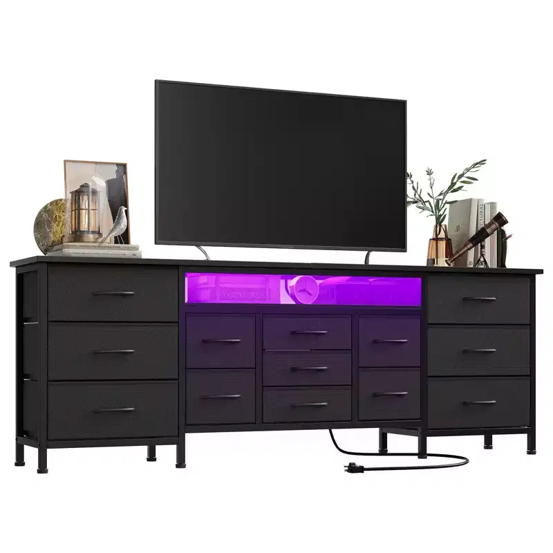 70 Inch Long Dresser TV Stand for 65, 75, 80 Inch TV, Wide 13 Chest of Fabric Drawers Dresser, Large Entertainment Center for Bedroom