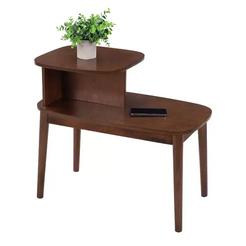 End Table with Drawer and Slide-Out Shelf, Faux Marble White Top, Black Finish