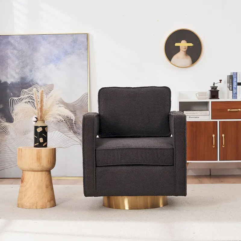 Ouyessir Modern Upholstered Swivel Accent Chair with Hollow-back & Golden Base