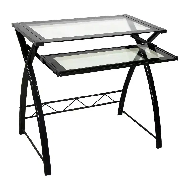 Computer Desk with Tempered Glass Top and Steel Frame