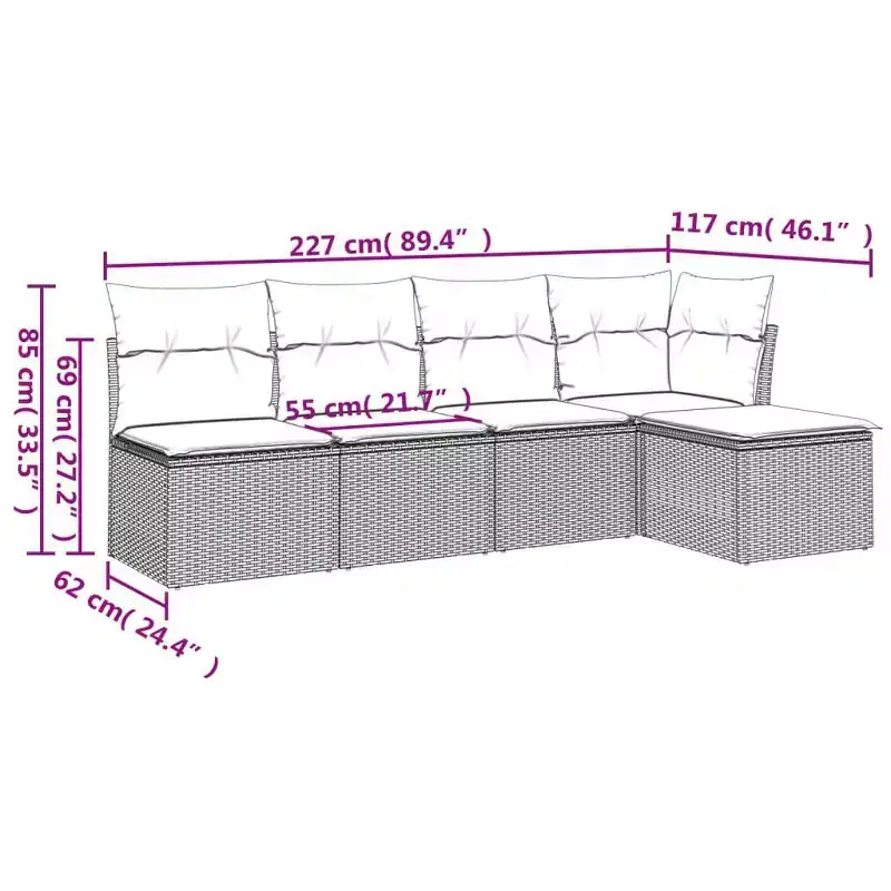 vidaXL Modular Garden Sofa Set with Cushions and Adjustable Design