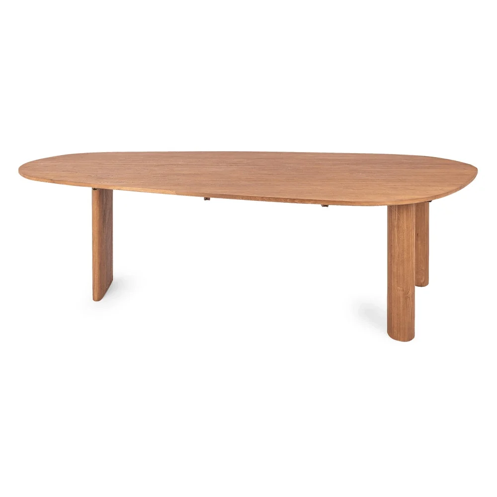 Contemporary Reclaimed Teak Dining Table with Sculptural Mixed-Leg Base for Dining Rooms