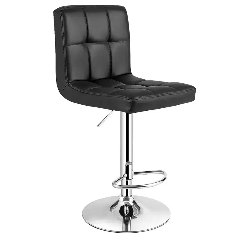Adjustable Swivel Bar Stool, Counter Height Bar Chair PU Leather with Back, Black