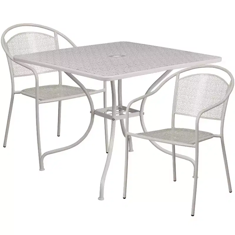 Flash Furniture Oia Commercial Grade 35.5 Square Indoor-Outdoor Steel Patio Table Set with 2 Round Back Chairs