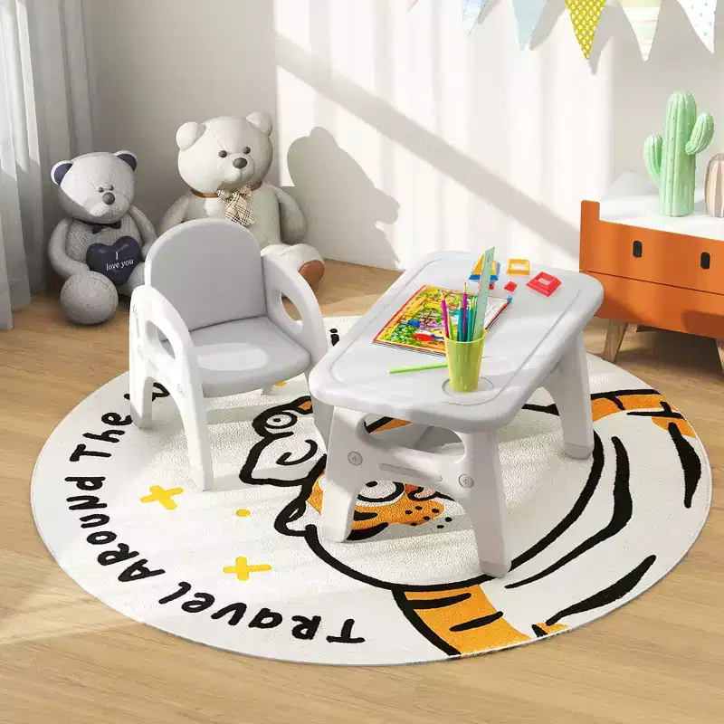 Costway Kids Table and Chair Set w/Cute Dinosaur Modeling Storage Rack & Building Blocks