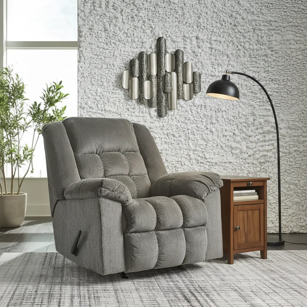 Plush Rocker Recliner Chair with One-Pull Reclining & Gentle Rocking Motion