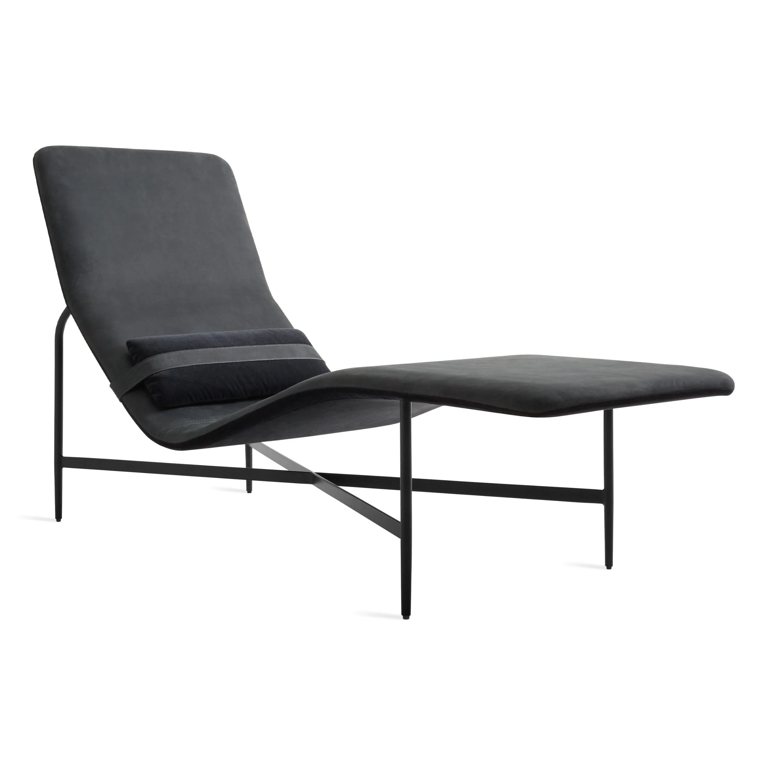 Modern Ink Leather Lounge Chair with Sliding Lumbar Pillow for Living Room