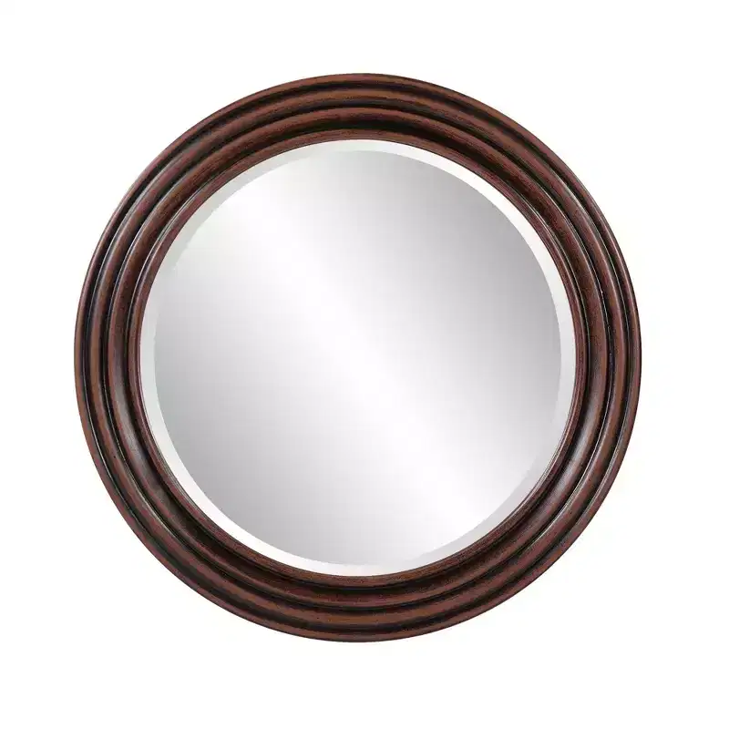 Howard Elliott 24" Round Mahogany Stained Wood Framed Mirror: Modern Decor, Wall Mount, No Assembly Required