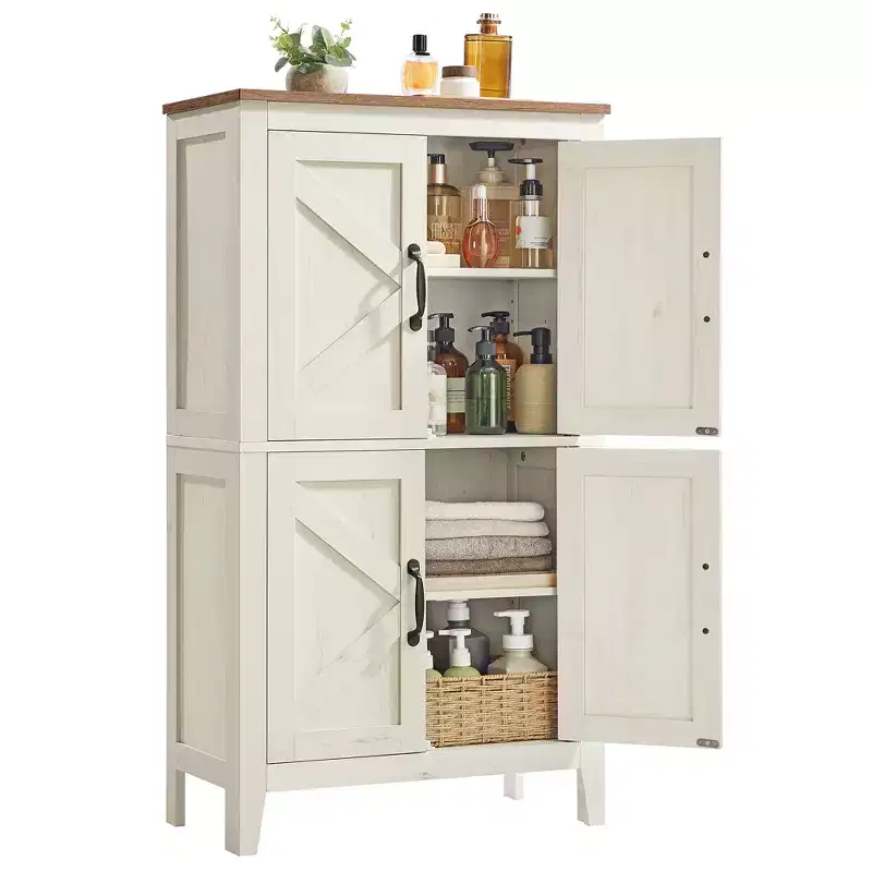 VASAGLE LIRY Collection - Farmhouse Storage Cabinet, Bathroom Floor Cabinet with Barn Doors, Freestanding Kitchen Pantry, Adjustable Shelves