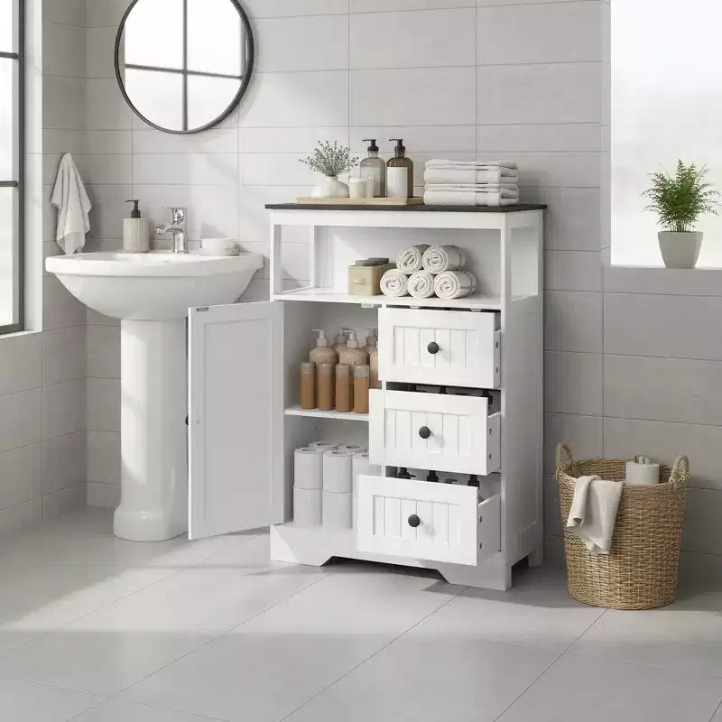 Dcolora 28.3 Bathroom Storage Cabinet with 3 Drawers & Adjustable Shelf, Freestanding Unit