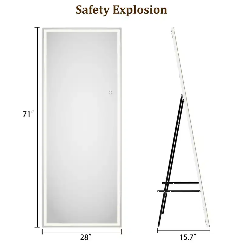 LED Mirror Full Length 71x 28 Full Body Mirror with Light Floor Mirror Wall Mounted Mirror Freestanding dimming 3 Colors Lighting Bedroom Bathroom