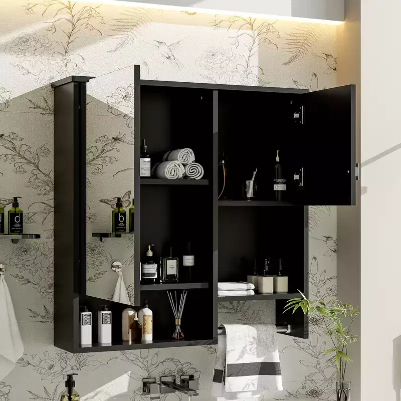 29'' Modern Wall Bathroom Medicine Cabinet with Mirror, Shelves and Towels Bar