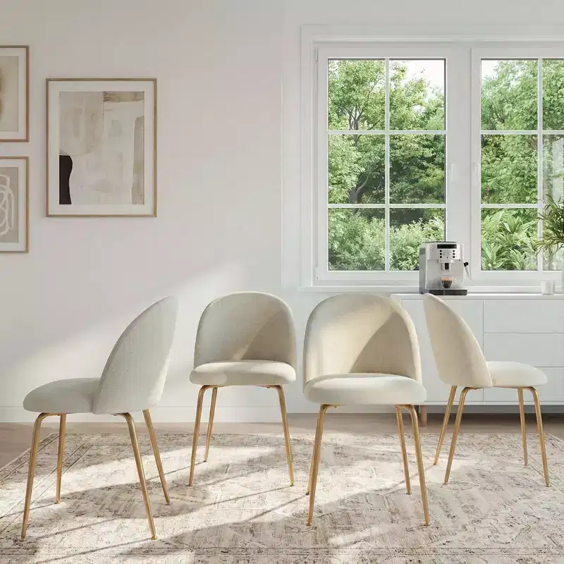 2PCS Upholstered Dining Chairs Modern Linen Fabric Armless Side Chairs with Metal Legs Ergonomic Backrest Accent Chairs for Dining Room Living Room