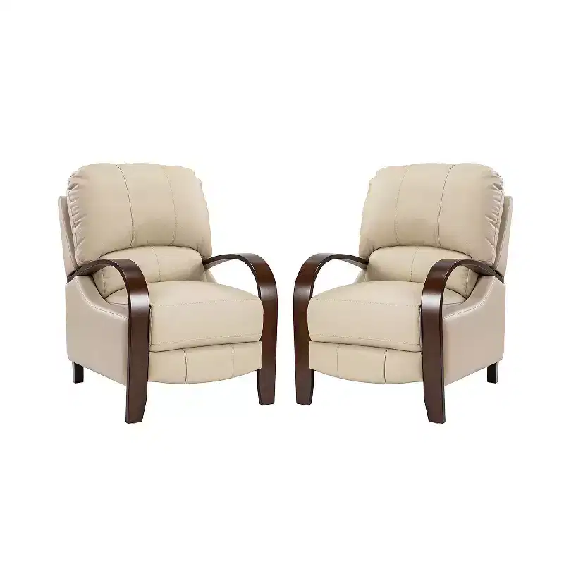 Set of 2 Genuine Leather Manual Recliner Chairs, 159° Recline