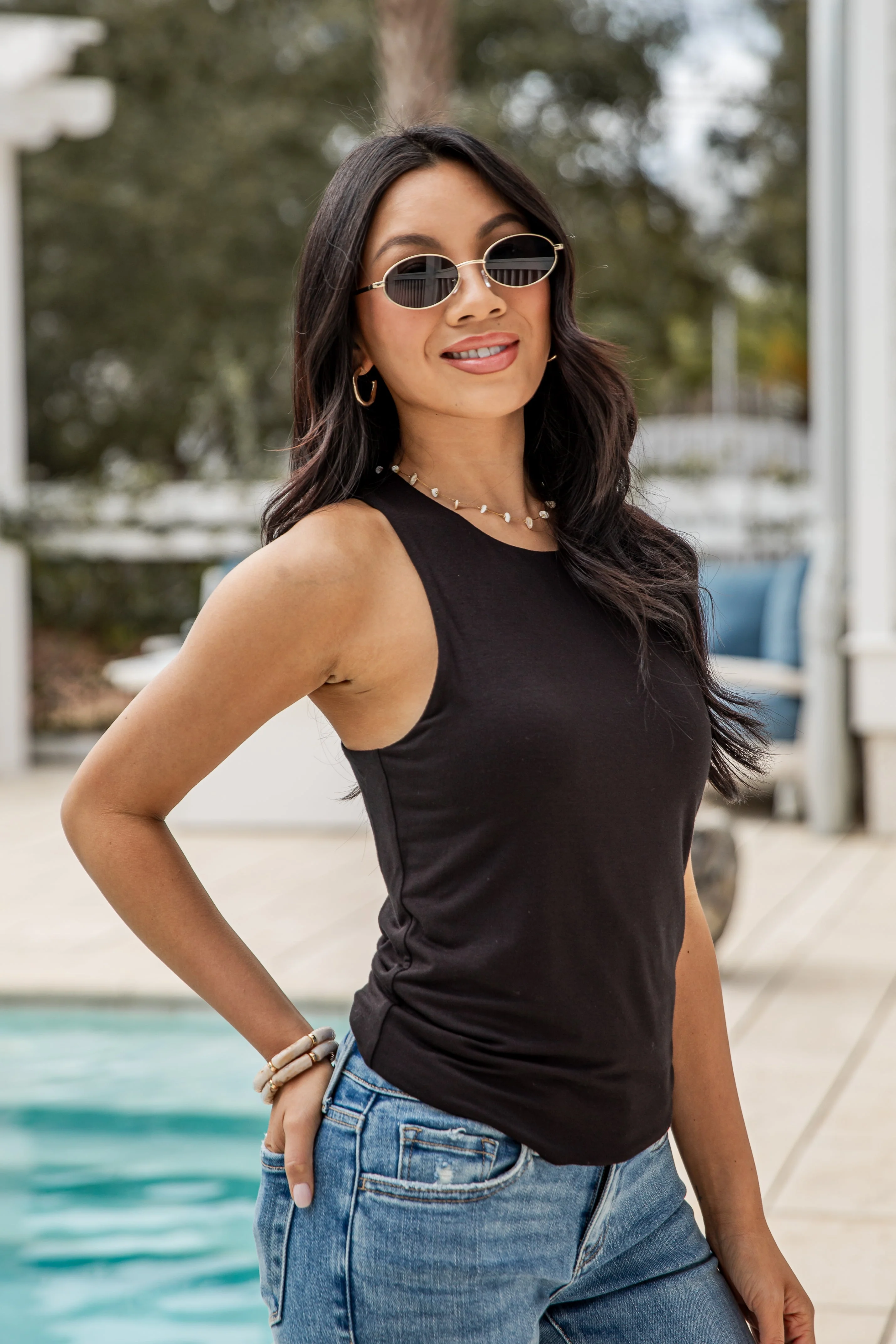 Sleeveless Relaxed Rayon Basic Tank Top