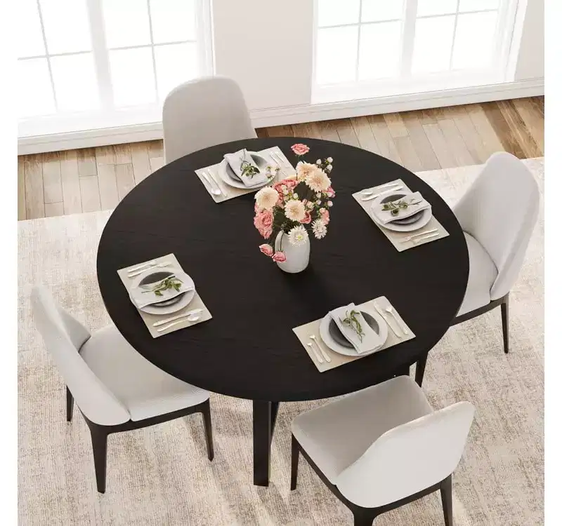 47'' Round Dining Table, Industrial Round Kitchen Table for 4-6 People, Wooden Kitchen Furniture with Heavy Duty Metal Legs for Small Dining Room