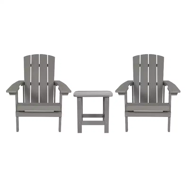 Flash Furniture 2 Pack Charlestown All-Weather Poly Resin Wood Adirondack Chairs with Side Table