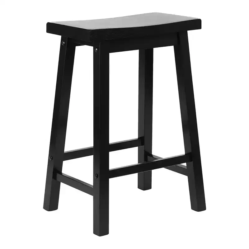 PJ Wood Classic Saddle Seat 24 Inch Kitchen Bar Counter Stool with Backless Seat & 4 Square Legs, for Homes, Dining Spaces, and Bars (2 Pack)