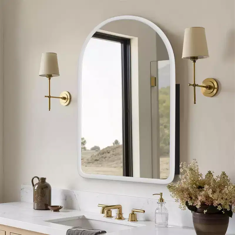 MAYEERTY 24 x 35.8in Modern Arch Bathroom Medicine Cabinets, Metal Framed Wall Mirror with Storage, White