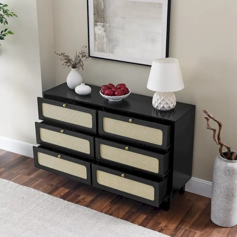 wooden antique six-drawer dresser